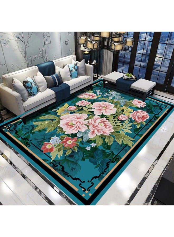 Printed Living Room Floor Rug Blue/Pink/Green 40x60cm