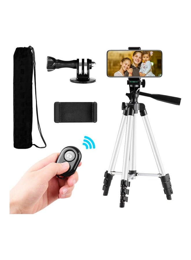 4-Section Tripod Stand With Phone Clamp Holder Set Silver/Black