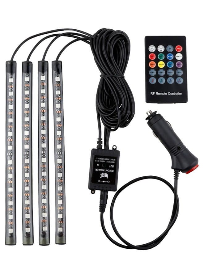 4-Piece Car LED Strip Light Set With Sound Active Function And Wireless Remote Control