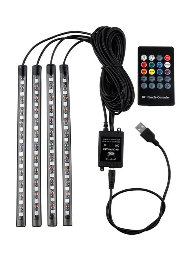 4-Piece Car LED Strip Light Set With Sound Active Function And Wireless Remote Control