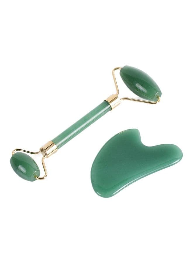 Anti-Aging Jade Roller Massage And Gua Sha Facial Tool Green/Gold
