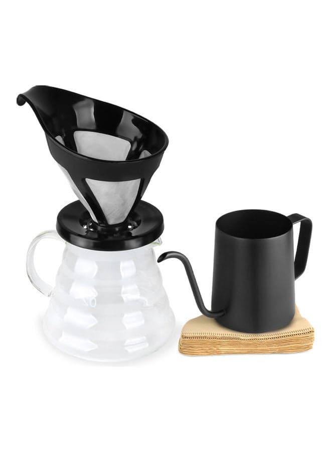 Pour Over Coffee Maker Set Black/Clear/Brown 25 x 10 x 22cm