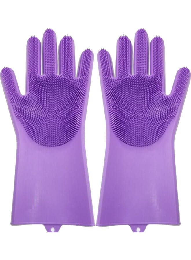 1-Pair Dishwashing Gloves Brush Purple