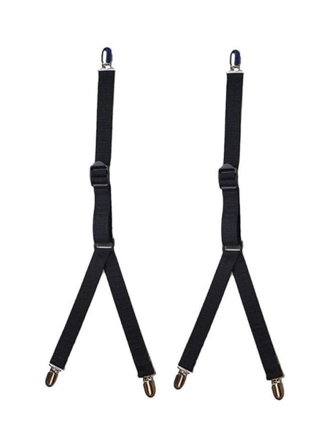 2-Piece Adjustable Shirt Stay Garters Suspender With Non-Slip Locking Clamps Black