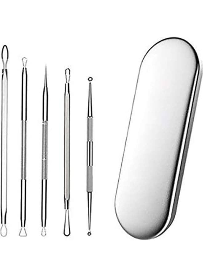 5-Piece Stainless Steel Blackhead Remover With Case Silver