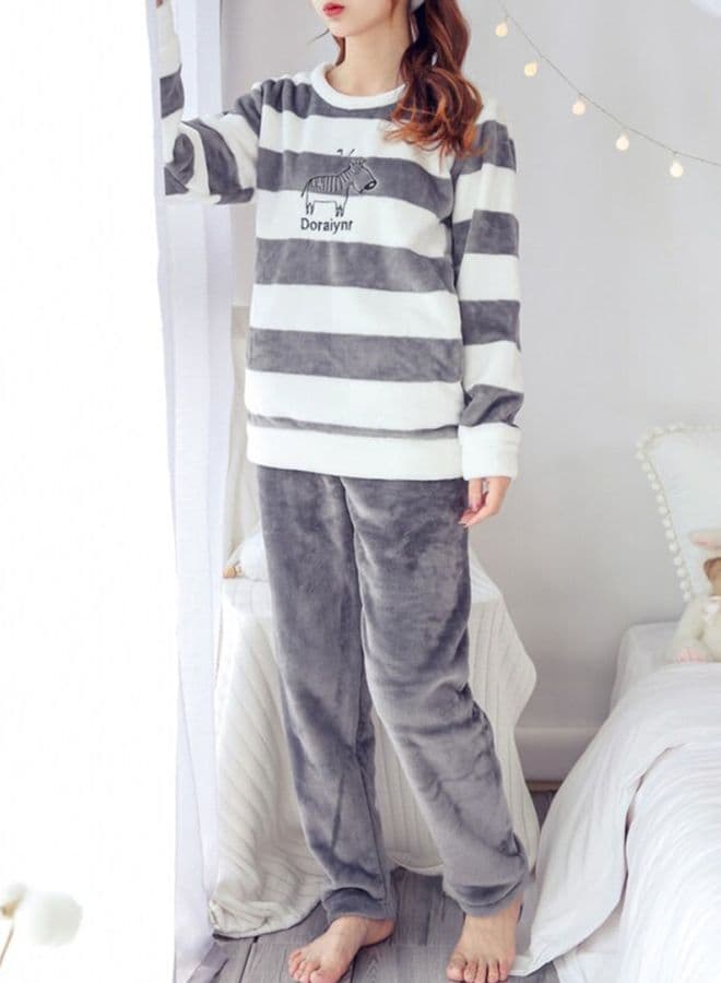 Striped Flannel Pajama Set Grey/White
