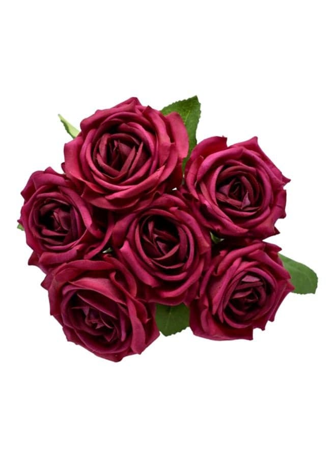 Artificial Rose Flower Bunch Red/Green 6cm
