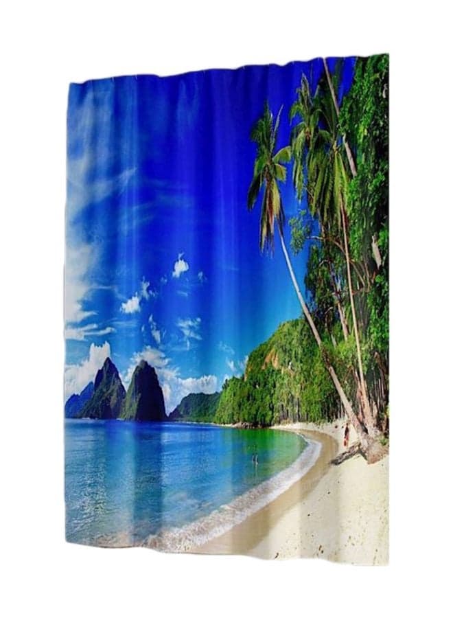 13-Piece Beach Printed Shower Curtain With Hooks Set Multicolour 165x180centimeter