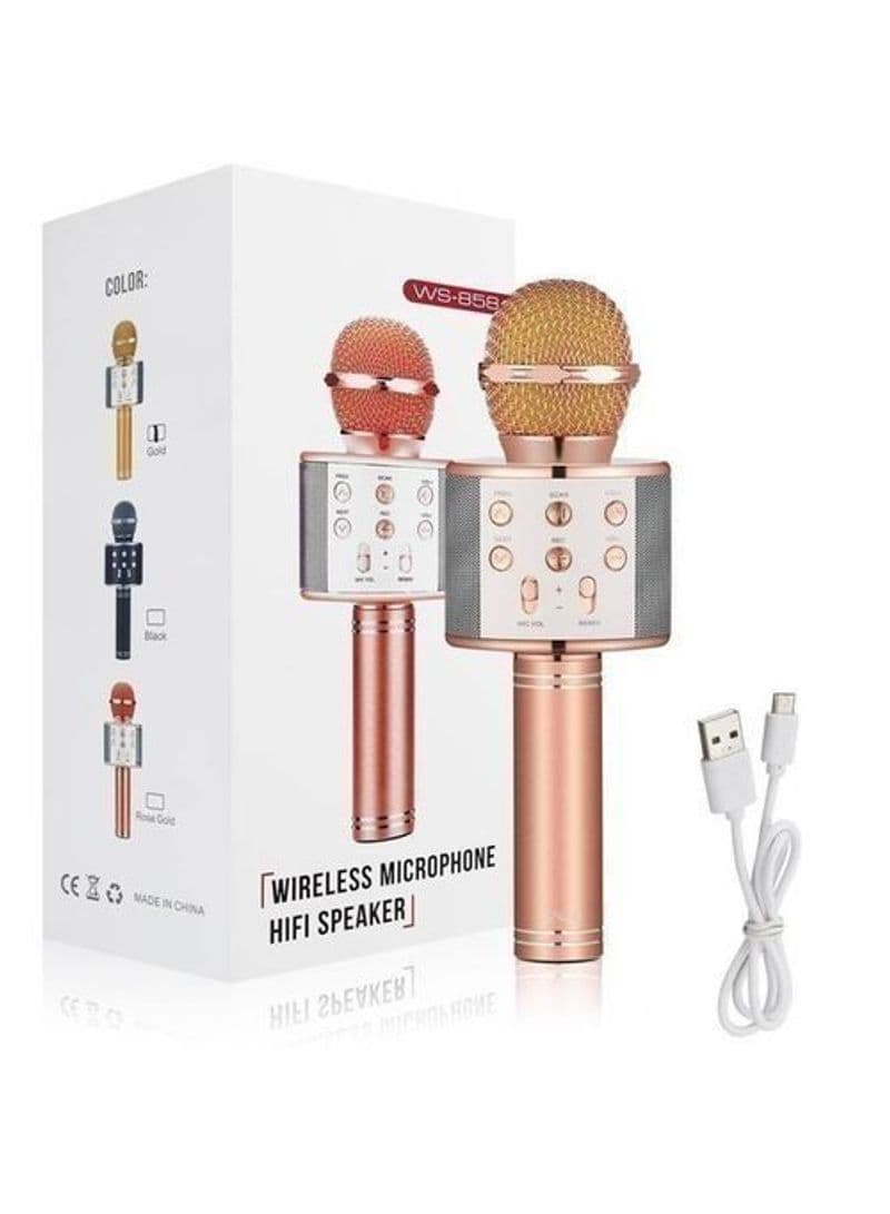 WS-858 Microphone Wireless Portable Speaker - Rose Gold