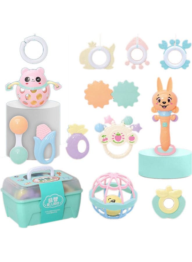 13-Piece Multi-Shaped Baby Rattle Toy Set With Storage Box