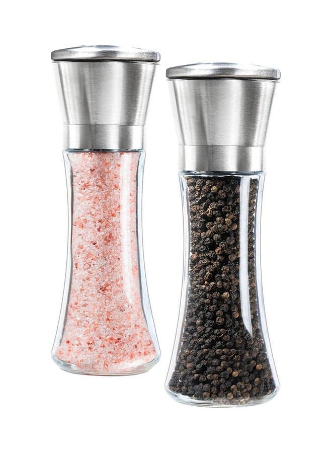 2-Piece Salt Jar Container Pepper Mill Grinder Silver/Clear