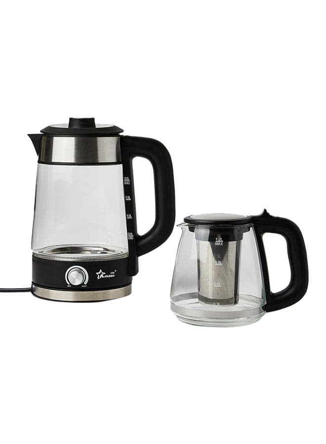 Electric Kettle With Tea Pot 7007-Black Black/Silver/Clear