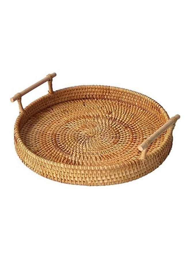 Round Serving Tray with Handles Brown 24cm