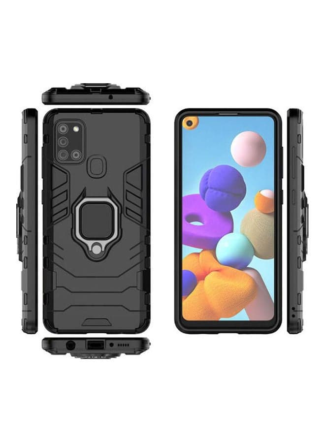 For Samsung Galaxy A21S Phone Case For Iron Man Armor Casing Tpu Protective Hard Cases Cover With Finger Ring Holder Shockproof Casing Black