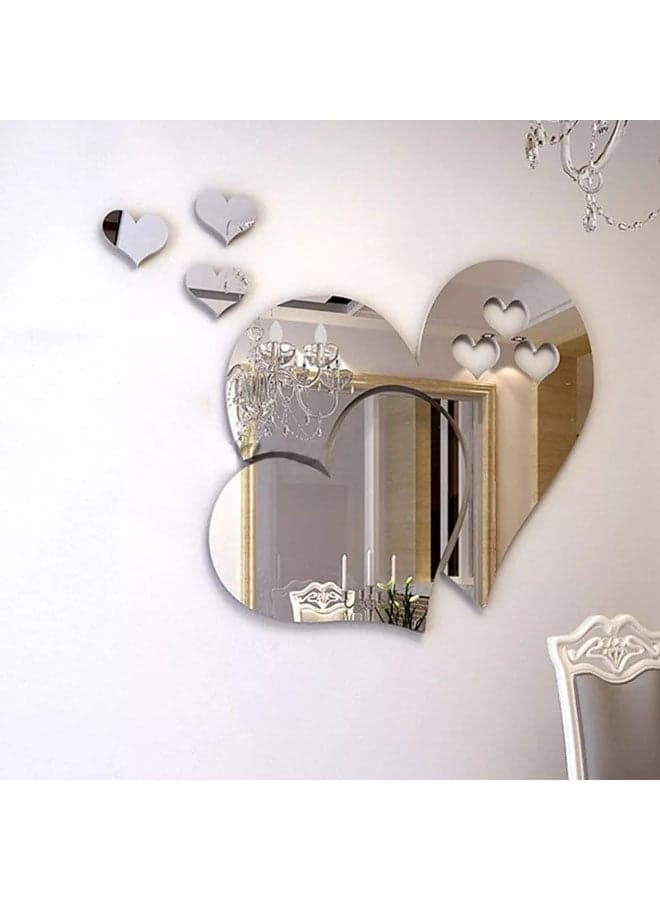 Creative 3D Heart Shaped Mirror Surface Wall Sticker Silver