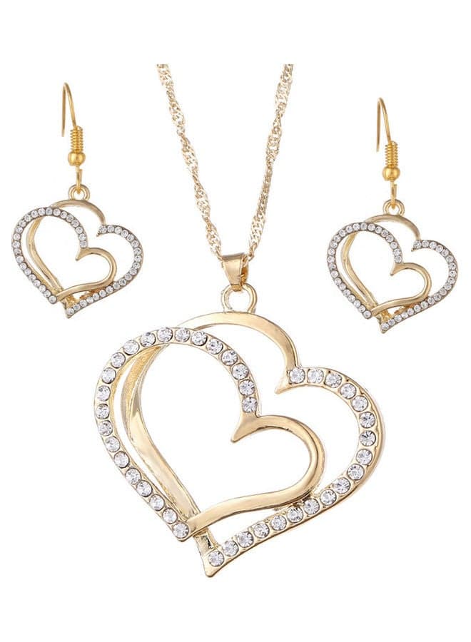 3-Piece Crystal Studded Heart Jewelry Set