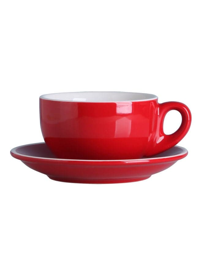 2-Piece Ergonomically Designed Fade-Proof Comfortable Grip White Edge Cup And Saucer Red 10.2x10.2x7cm