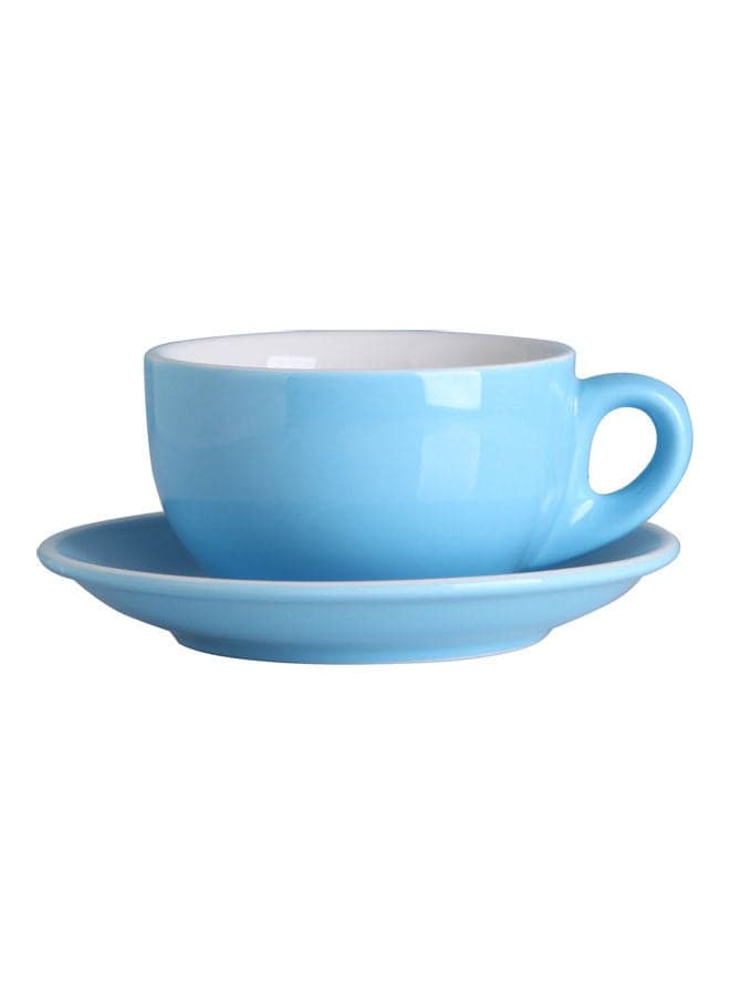 2-Piece Ceramic Coffee Cup And Saucer Set Blue/White 10.2x10.2x7cm