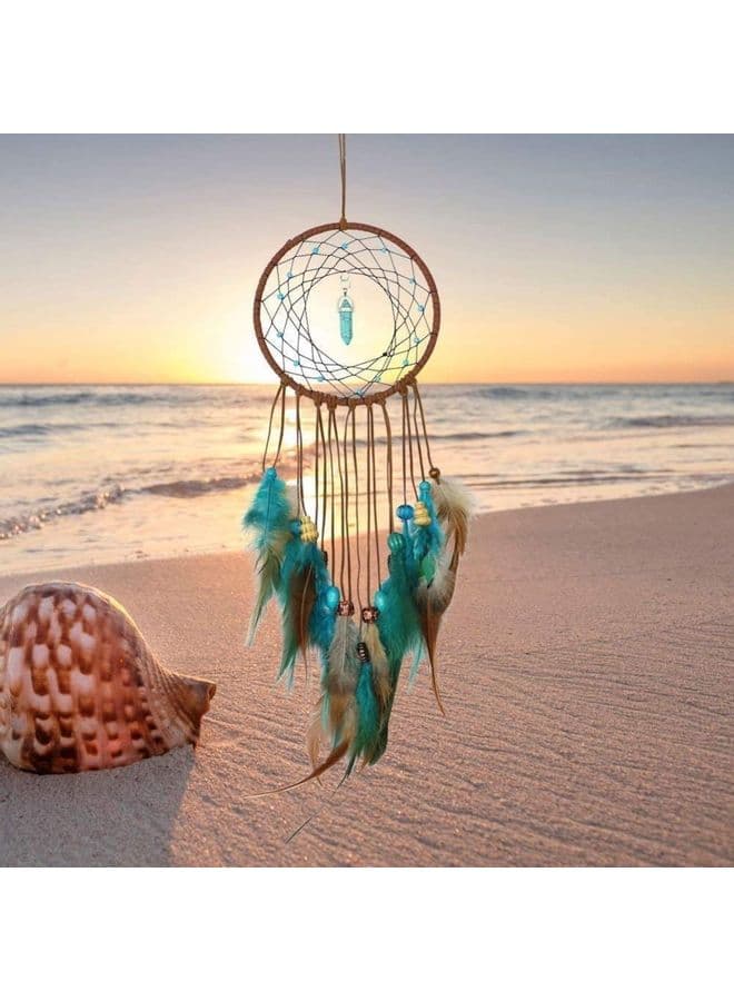 Decorative Handmade Feather Lace Dream Catcher Brown/Blue