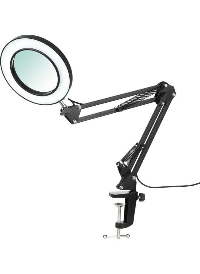 Flexible Clamp-On Table Lamp With Magnifier Swing Black 30x5x25cm