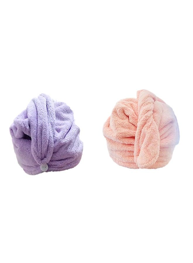 2-Piece Hair Drying Towel Set Purple/Pink 64×23cm