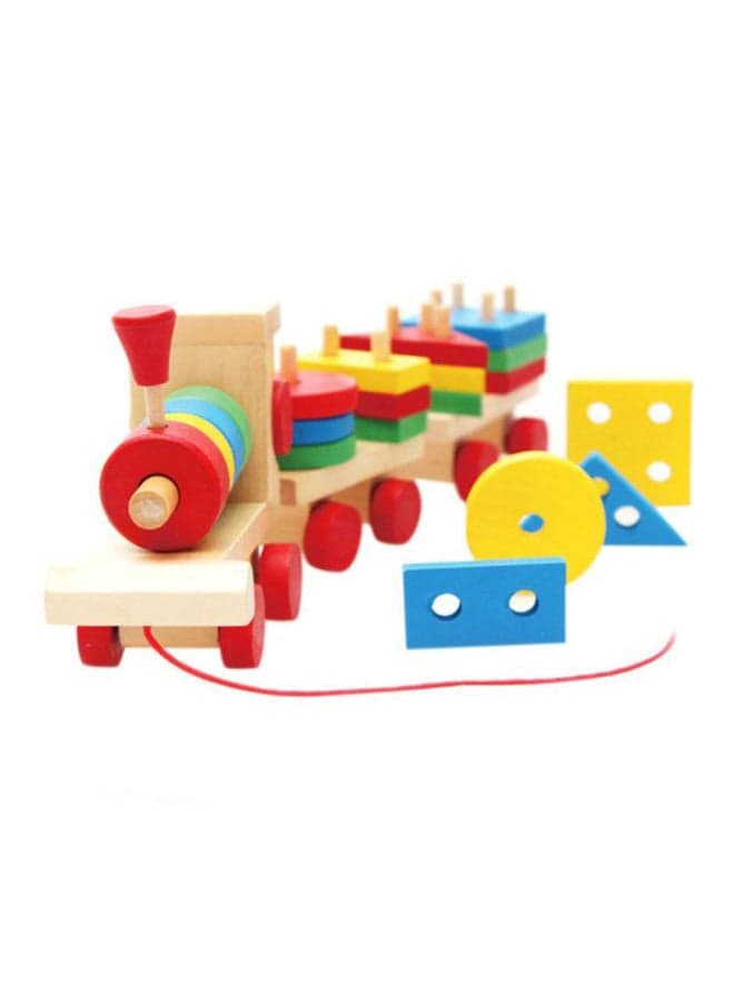 Wooden Geometric Blocks Pull Along Stacking Train Building Set 10x10x10cm