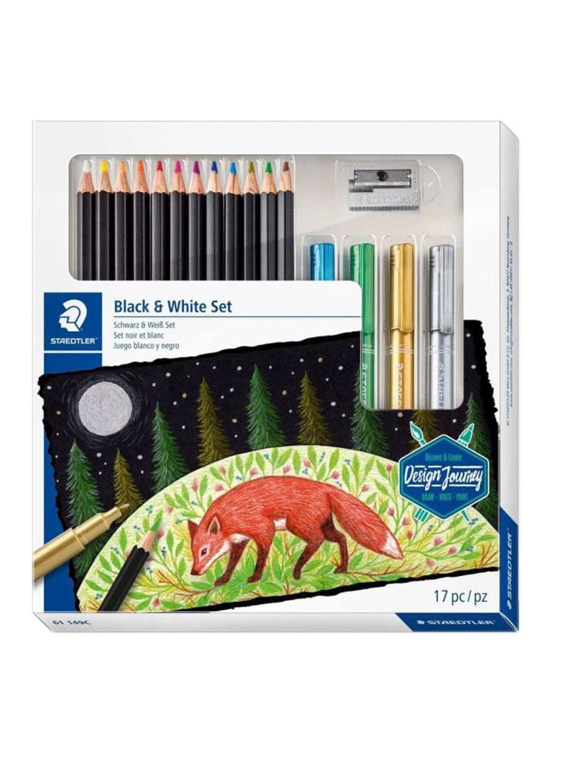 17-Piece Drawing Supplies Set Black & White