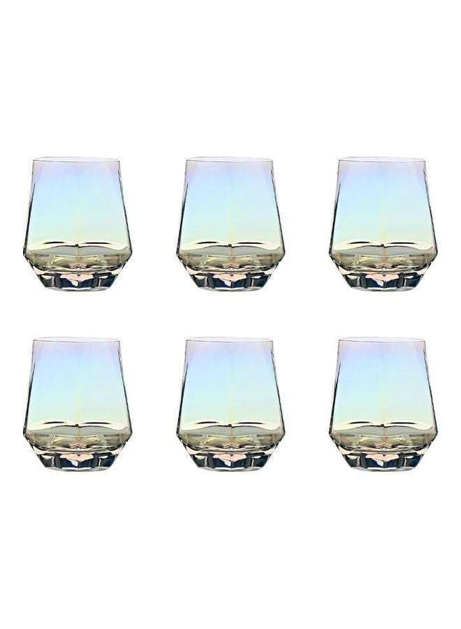 6-Piece Hexagonal Low Glass Water Cup Multicolour 9.2x9.3x6.6cm