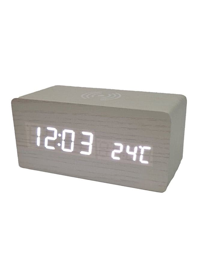 Qi Wireless Phone Charging LED Alarm Clock White 15 x 7 x 7cm