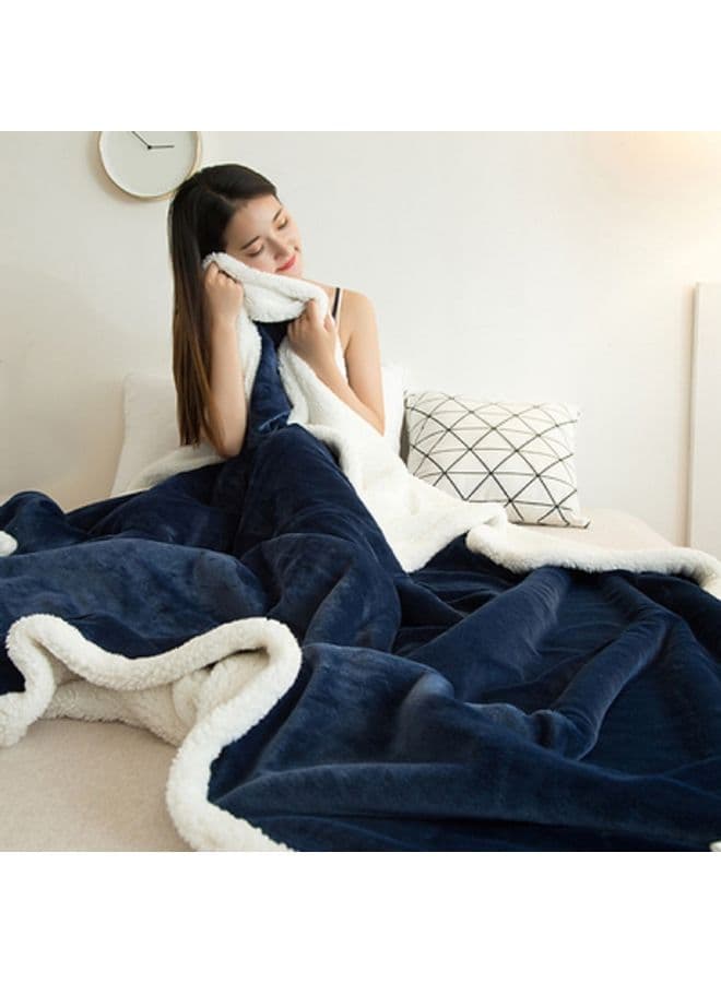 1 Piece Solid Bed Blanket King Size Flannel Dark Blue 200x230cm