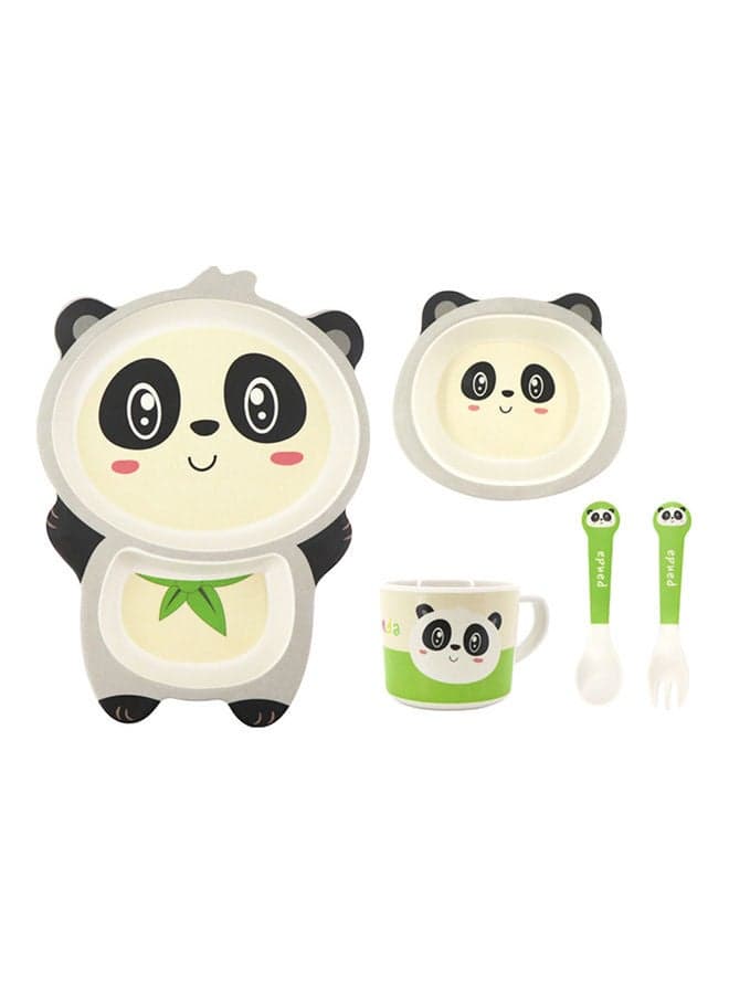 5-Piece Cute Cartoon Panda Designed Bamboo Fiber Tableware Set Black/White 19.4x9.8x27.5cm