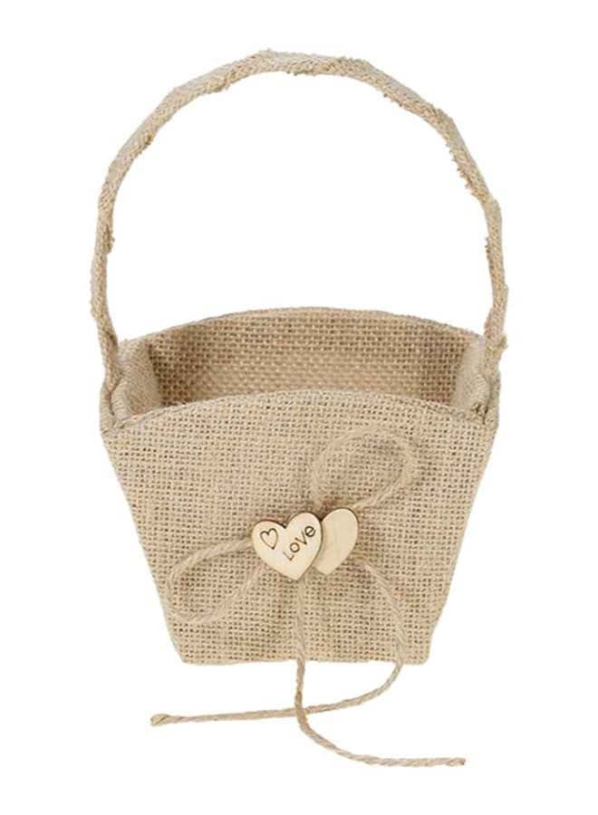 Vintage Rustic Burlap Gift Basket Beige 7 x 7inch