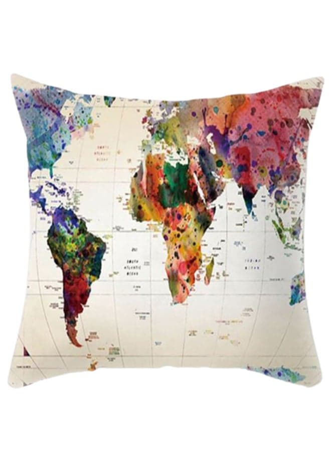 Map Printed Pillow Cover Linen Multicolour