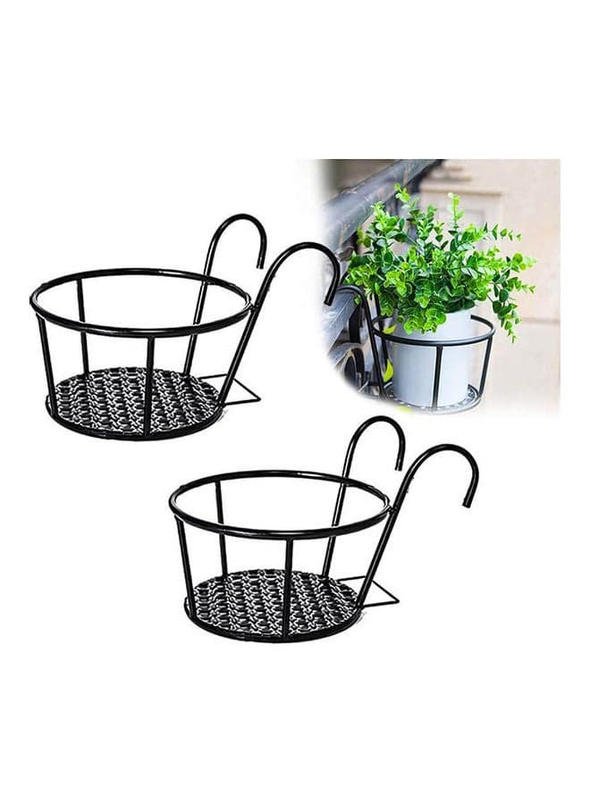 2-Piece Hanging Railing Planter Basket Black