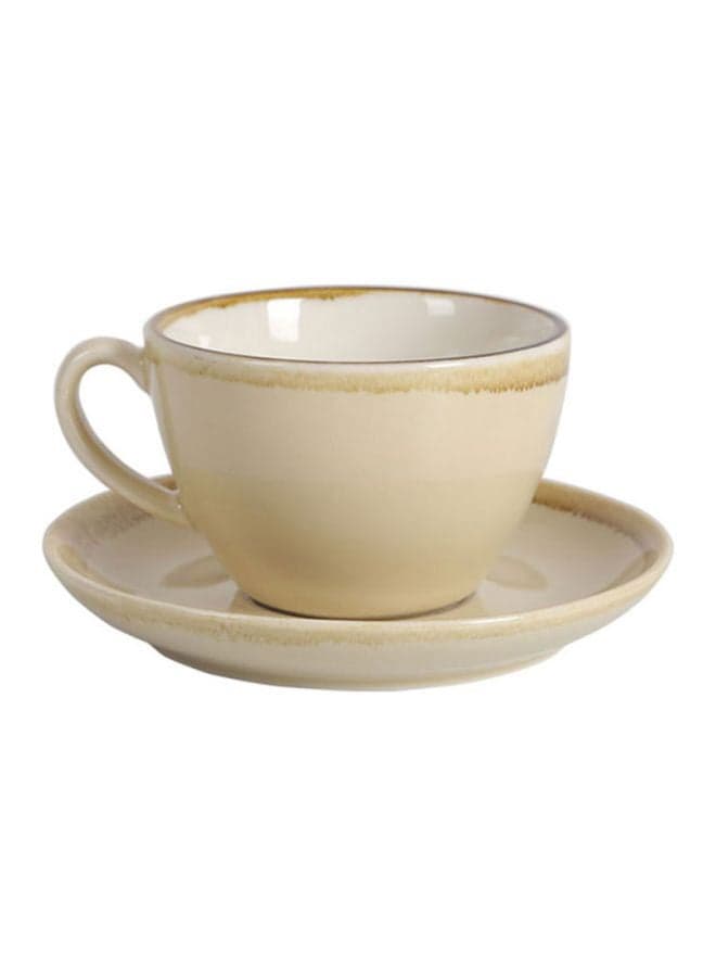 Kiln Ceramic Coffee Cup And Saucer Set Beige 11x9x7cm