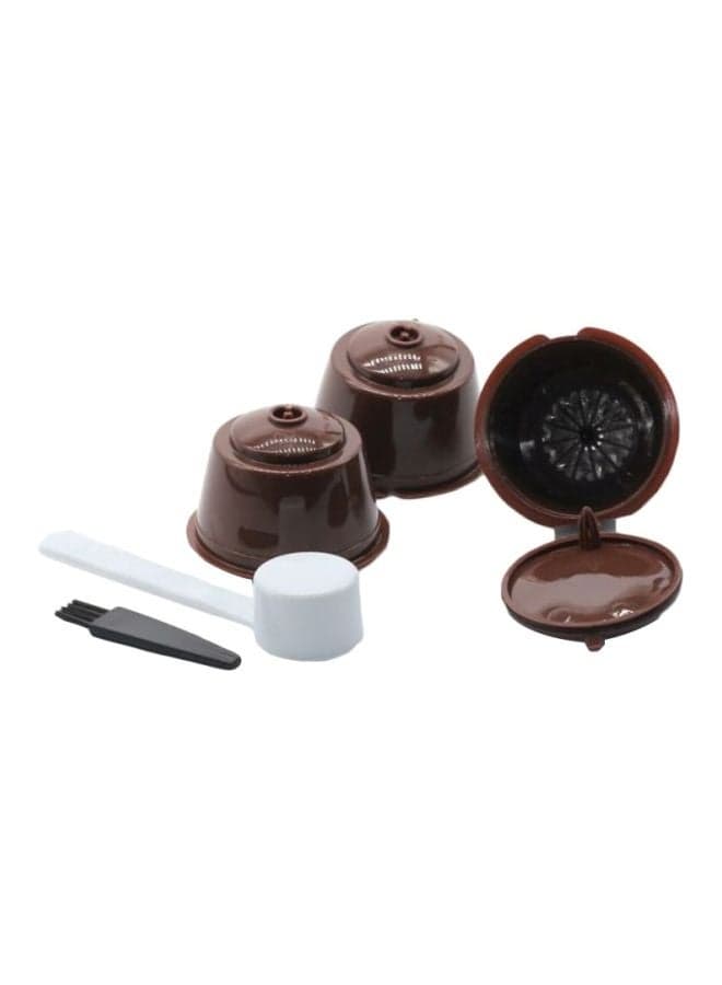 5-Piece Refillable Coffee Filter With Capsule Cup And Brush Brown 5.4x3.5cm