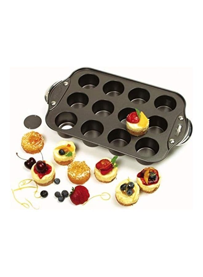 12-Slot Nonstick Mini Cheesecake Pan With Handles Black 9inch