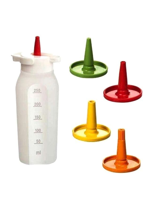 Pack Of 5 Plastic Condiment Dispenser White/Green/Red 250ml