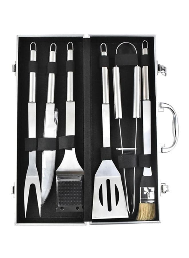 6-Piece Bbq Tool Set Silver/Black 37x15x7cm