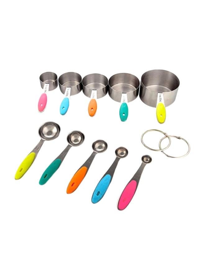 10-Piece Measuring Cup Set Silver/Pink/Blue 10x 250,125,80,50,30,7.39, 3.69,14.78ml