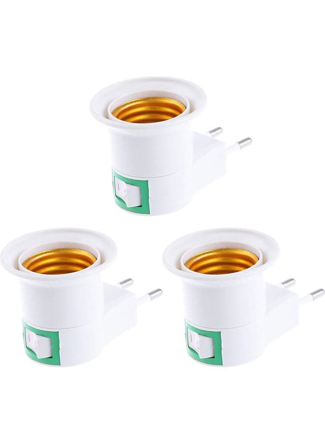 3-Piece EU Plug to E26/E27 for Adapter LED Light Bulb White