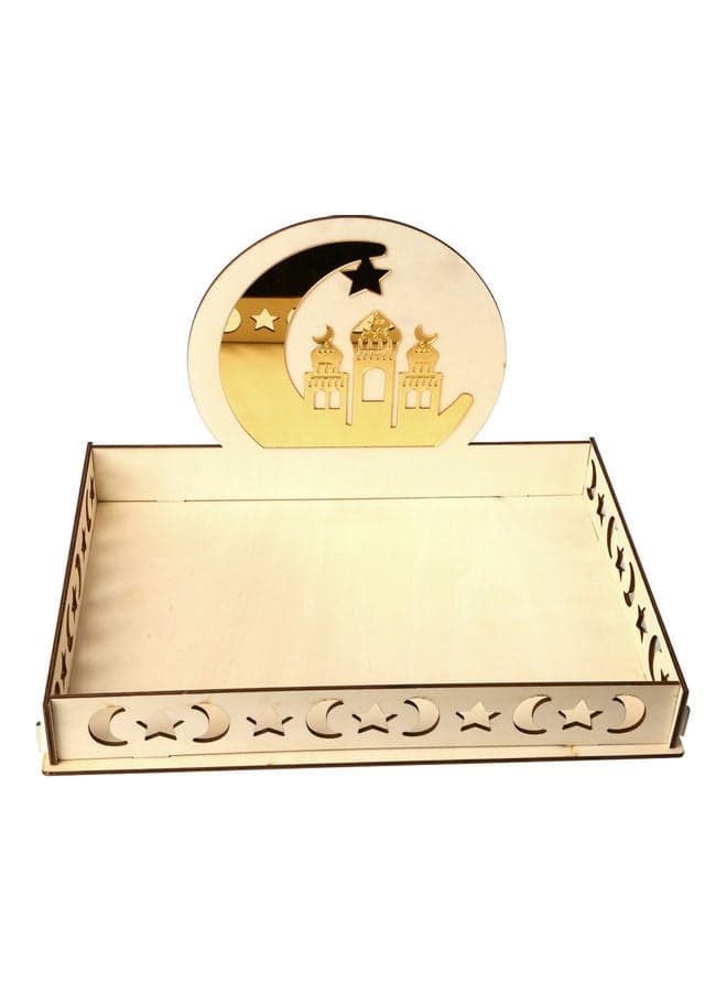 Wooden Ramadan Table Tray Beige/Gold 35.8x25.9x3cm