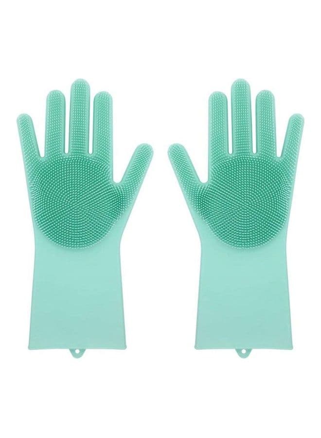 Silicone Cleaning Gloves With Wash Scrubber Green