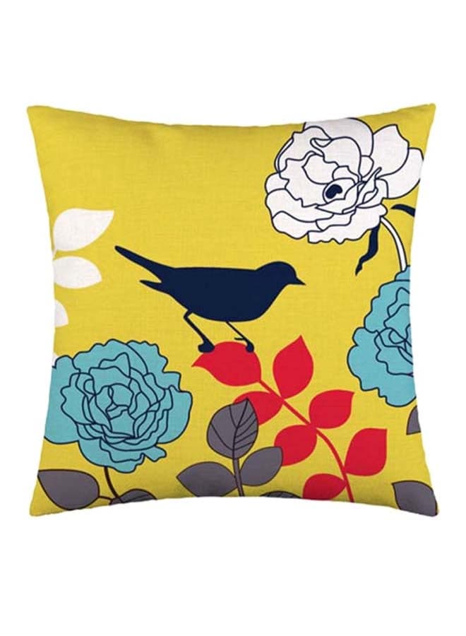 Bird On The Plant Printed Cushion Cover Cotton Blend Multicolour 45 x 45cm
