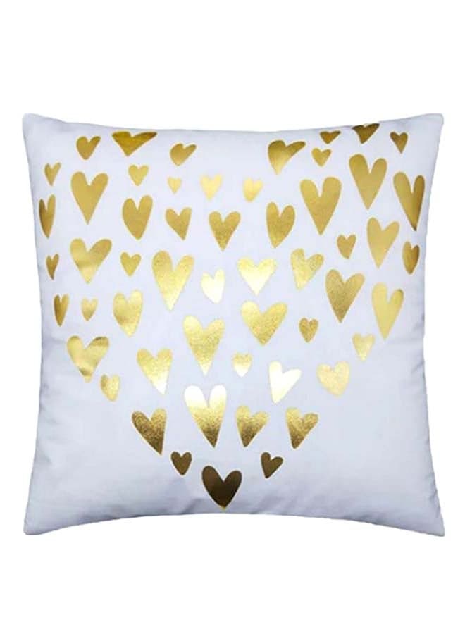 Golden Heart Metallic Printed Cotton Blend White/Gold 45 x 45cm