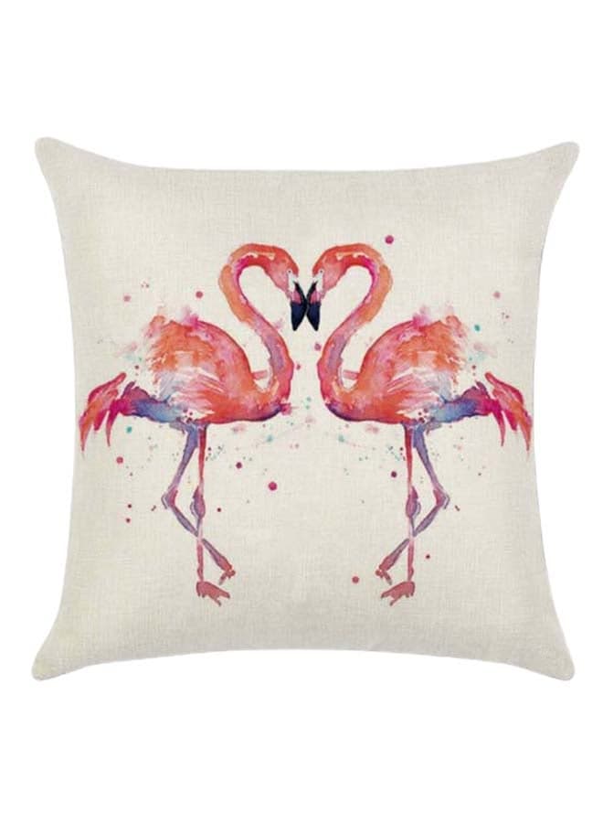 Flamingo Pair Printed Cushion Cotton Blend Multicolour 45 x 45cm