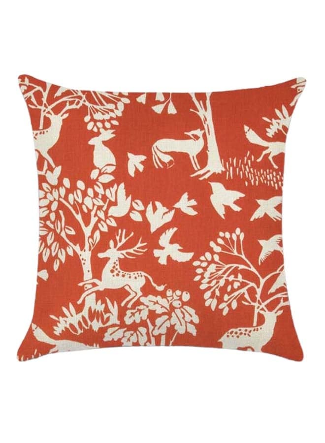 Animal Life Printed Cushion Cotton Blend Red 45 x 45cm