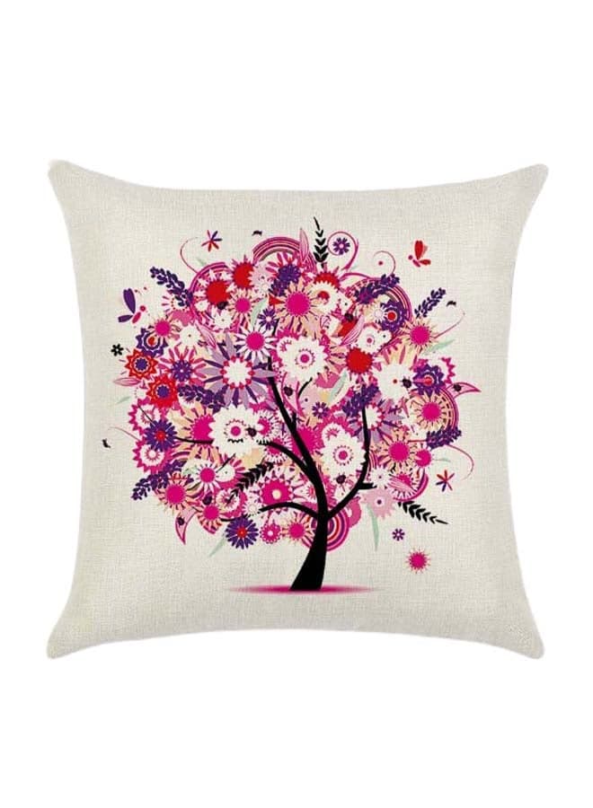 Flowering Tree Printed Cushion Cotton Blend Multicolour 45 x 45cm