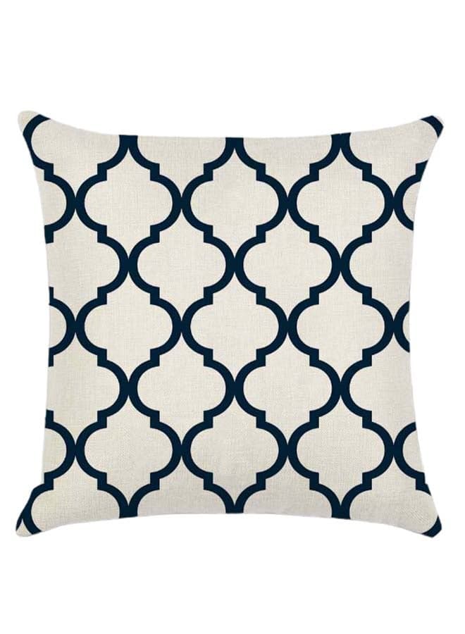 Geometry Printed Cushion Cover Cotton Blend White/Blue 45 x 45cm