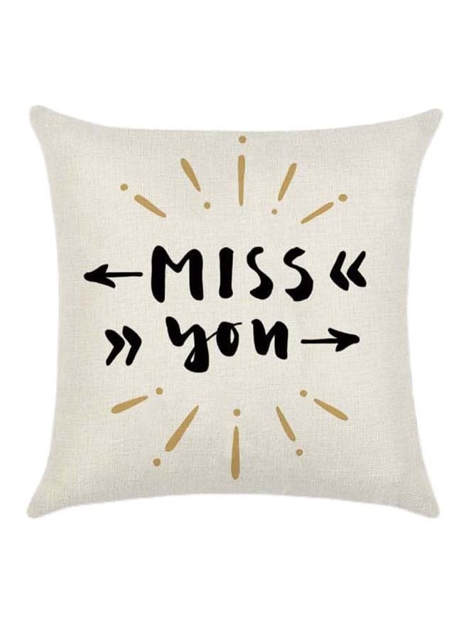 Miss You Quote Printed Cushion Cover Cotton Blend Multicolour 45 x 45cm